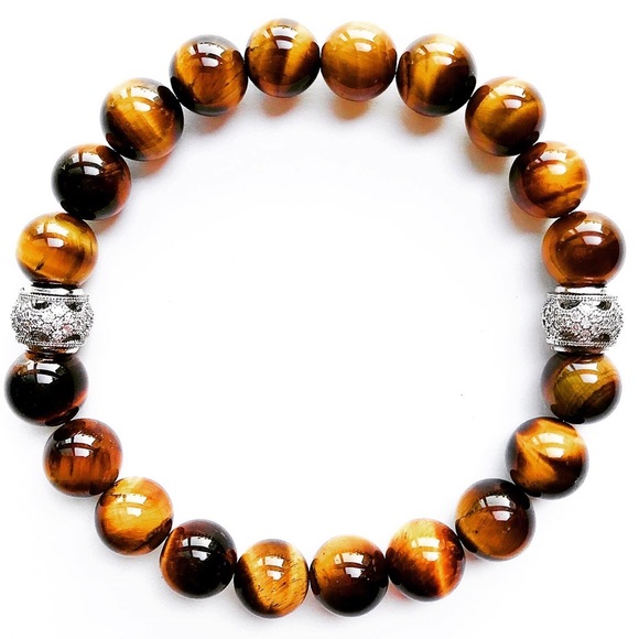 Men’s Golden Tiger’s Eye + Rhodium Bracelet - Picture 1 of 2